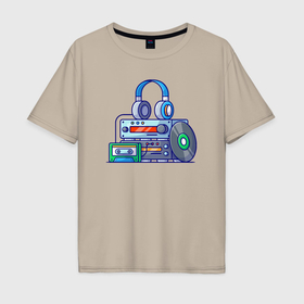 Мужская футболка хлопок Oversize с принтом Фанат музыки в Тюмени, 100% хлопок | свободный крой, круглый ворот, “спинка” длиннее передней части | 