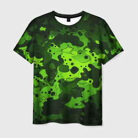 Мужская футболка 3D с принтом Яркий неоновый зеленый камуфляж в Курске, 100% полиэфир | прямой крой, круглый вырез горловины, длина до линии бедер | 