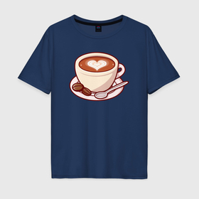 Мужская футболка хлопок Oversize с принтом Love coffee в Санкт-Петербурге, 100% хлопок | свободный крой, круглый ворот, “спинка” длиннее передней части | Тематика изображения на принте: 