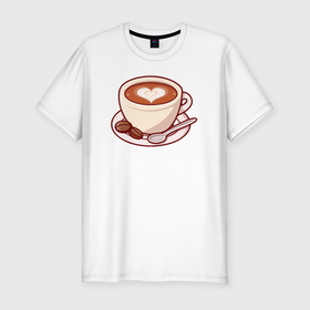 Мужская футболка хлопок Slim с принтом Love coffee в Санкт-Петербурге, 92% хлопок, 8% лайкра | приталенный силуэт, круглый вырез ворота, длина до линии бедра, короткий рукав | Тематика изображения на принте: 