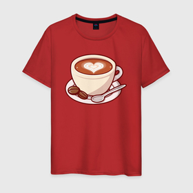 Мужская футболка хлопок с принтом Love coffee в Санкт-Петербурге, 100% хлопок | прямой крой, круглый вырез горловины, длина до линии бедер, слегка спущенное плечо. | 