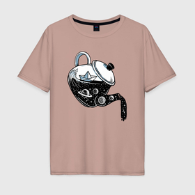 Мужская футболка хлопок Oversize с принтом Космос в чайнике в Курске, 100% хлопок | свободный крой, круглый ворот, “спинка” длиннее передней части | 