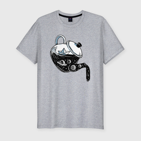 Мужская футболка хлопок Slim с принтом Космос в чайнике в Екатеринбурге, 92% хлопок, 8% лайкра | приталенный силуэт, круглый вырез ворота, длина до линии бедра, короткий рукав | 