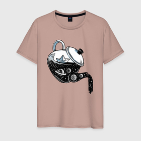 Мужская футболка хлопок с принтом Космос в чайнике в Курске, 100% хлопок | прямой крой, круглый вырез горловины, длина до линии бедер, слегка спущенное плечо. | 