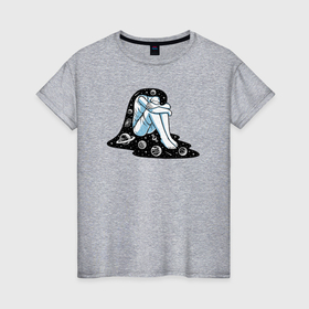 Женская футболка хлопок с принтом Space girl в Кировске, 100% хлопок | прямой крой, круглый вырез горловины, длина до линии бедер, слегка спущенное плечо | 