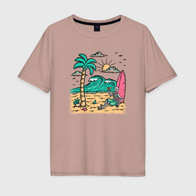 Мужская футболка хлопок Oversize с принтом Sunny island в Петрозаводске, 100% хлопок | свободный крой, круглый ворот, “спинка” длиннее передней части | 