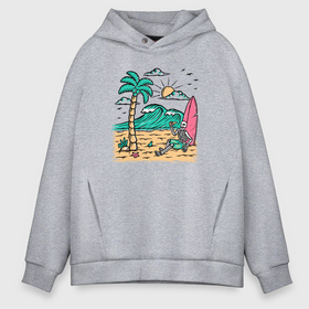 Мужское худи Oversize хлопок с принтом Sunny island в Петрозаводске, френч-терри — 70% хлопок, 30% полиэстер. Мягкий теплый начес внутри —100% хлопок | боковые карманы, эластичные манжеты и нижняя кромка, капюшон на магнитной кнопке | 