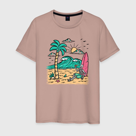 Мужская футболка хлопок с принтом Sunny island в Петрозаводске, 100% хлопок | прямой крой, круглый вырез горловины, длина до линии бедер, слегка спущенное плечо. | 