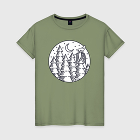 Женская футболка хлопок с принтом Forest wolf в Белгороде, 100% хлопок | прямой крой, круглый вырез горловины, длина до линии бедер, слегка спущенное плечо | 