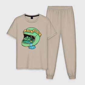 Мужская пижама хлопок с принтом Кататься на природе в Курске, 100% хлопок | брюки и футболка прямого кроя, без карманов, на брюках мягкая резинка на поясе и по низу штанин
 | 