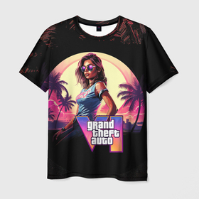 Мужская футболка 3D с принтом GTA 6 logo  девушка в Петрозаводске, 100% полиэфир | прямой крой, круглый вырез горловины, длина до линии бедер | 