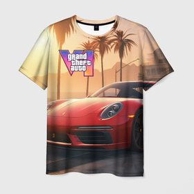 Мужская футболка 3D с принтом GTA 6 logo auto style в Курске, 100% полиэфир | прямой крой, круглый вырез горловины, длина до линии бедер | 