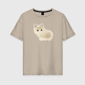 Женская футболка хлопок Oversize с принтом Пушистая кошка в Белгороде, 100% хлопок | свободный крой, круглый ворот, спущенный рукав, длина до линии бедер
 | 