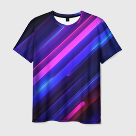 Мужская футболка 3D с принтом Неоновые яркие абстрактные полосы в Курске, 100% полиэфир | прямой крой, круглый вырез горловины, длина до линии бедер | 