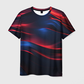 Мужская футболка 3D с принтом Красно синие полосы в Петрозаводске, 100% полиэфир | прямой крой, круглый вырез горловины, длина до линии бедер | 