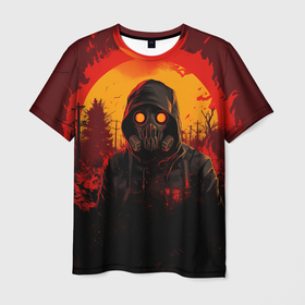 Мужская футболка 3D с принтом Stalker 2 fire ghost в Екатеринбурге, 100% полиэфир | прямой крой, круглый вырез горловины, длина до линии бедер | 