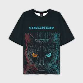 Мужская футболка oversize 3D с принтом Cat    hacker в Новосибирске,  |  | Тематика изображения на принте: 