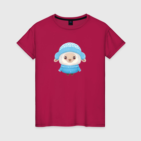 Женская футболка хлопок с принтом Маленькая овечка в Белгороде, 100% хлопок | прямой крой, круглый вырез горловины, длина до линии бедер, слегка спущенное плечо | 