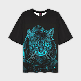Мужская футболка oversize 3D с принтом Кот хакер в капюшоне в Курске,  |  | Тематика изображения на принте: 
