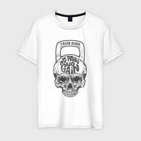Мужская футболка хлопок с принтом Череп гиря в Белгороде, 100% хлопок | прямой крой, круглый вырез горловины, длина до линии бедер, слегка спущенное плечо. | 