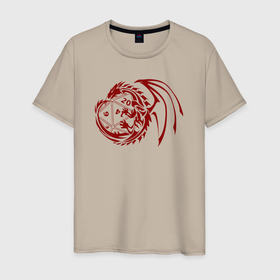 Мужская футболка хлопок с принтом Дракон вокруг игральной кости в Белгороде, 100% хлопок | прямой крой, круглый вырез горловины, длина до линии бедер, слегка спущенное плечо. | Тематика изображения на принте: 