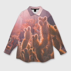 Мужская рубашка oversize 3D с принтом Пустынные кактусы в Кировске,  |  | Тематика изображения на принте: 