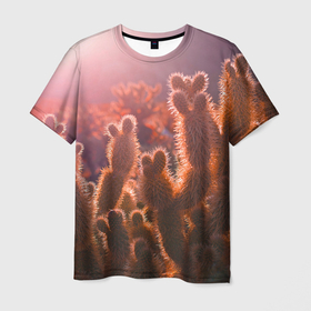 Мужская футболка 3D с принтом Пустынные кактусы в Екатеринбурге, 100% полиэфир | прямой крой, круглый вырез горловины, длина до линии бедер | 