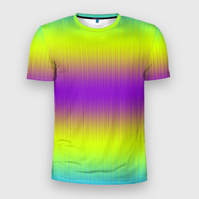 Мужская футболка 3D Slim с принтом Неоновые салатовые и фиолетовые полосы , 100% полиэстер с улучшенными характеристиками | приталенный силуэт, круглая горловина, широкие плечи, сужается к линии бедра | 