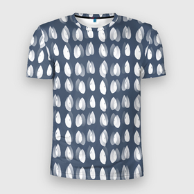 Мужская футболка 3D Slim с принтом Падающие капли воды в Екатеринбурге, 100% полиэстер с улучшенными характеристиками | приталенный силуэт, круглая горловина, широкие плечи, сужается к линии бедра | 