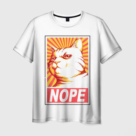 Мужская футболка 3D с принтом Nope   cat в Кировске, 100% полиэфир | прямой крой, круглый вырез горловины, длина до линии бедер | Тематика изображения на принте: 