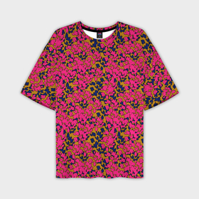 Мужская футболка oversize 3D с принтом Взаимосвязанные листочки, розового жёлтого и синего цвета в Петрозаводске,  |  | 