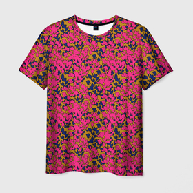 Мужская футболка 3D с принтом Взаимосвязанные листочки, розового жёлтого и синего цвета в Белгороде, 100% полиэфир | прямой крой, круглый вырез горловины, длина до линии бедер | Тематика изображения на принте: 