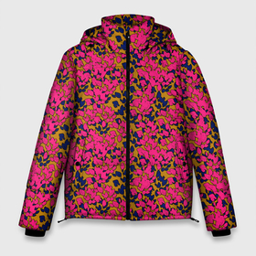 Мужская зимняя куртка 3D с принтом Взаимосвязанные листочки, розового жёлтого и синего цвета в Белгороде, верх — 100% полиэстер; подкладка — 100% полиэстер; утеплитель — 100% полиэстер | длина ниже бедра, свободный силуэт Оверсайз. Есть воротник-стойка, отстегивающийся капюшон и ветрозащитная планка. 

Боковые карманы с листочкой на кнопках и внутренний карман на молнии. | Тематика изображения на принте: 