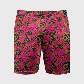 Мужские шорты спортивные с принтом Взаимосвязанные листочки, розового жёлтого и синего цвета в Тюмени,  |  | 