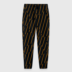 Мужские брюки 3D с принтом Чёрные полосы и оранжевые полосочки в Екатеринбурге, 100% полиэстер | манжеты по низу, эластичный пояс регулируется шнурком, по бокам два кармана без застежек, внутренняя часть кармана из мелкой сетки | 