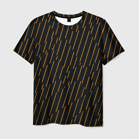 Мужская футболка 3D с принтом Чёрные полосы и оранжевые полосочки в Екатеринбурге, 100% полиэфир | прямой крой, круглый вырез горловины, длина до линии бедер | 