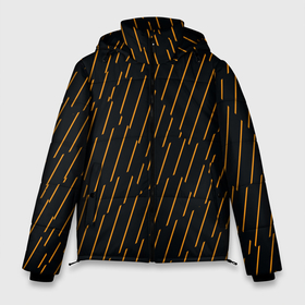 Мужская зимняя куртка 3D с принтом Чёрные полосы и оранжевые полосочки в Екатеринбурге, верх — 100% полиэстер; подкладка — 100% полиэстер; утеплитель — 100% полиэстер | длина ниже бедра, свободный силуэт Оверсайз. Есть воротник-стойка, отстегивающийся капюшон и ветрозащитная планка. 

Боковые карманы с листочкой на кнопках и внутренний карман на молнии. | 