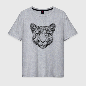 Мужская футболка хлопок Oversize с принтом Голова леопарда в Екатеринбурге, 100% хлопок | свободный крой, круглый ворот, “спинка” длиннее передней части | 