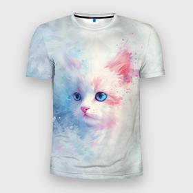 Мужская футболка 3D Slim с принтом Ясноглазый котёнок в Санкт-Петербурге, 100% полиэстер с улучшенными характеристиками | приталенный силуэт, круглая горловина, широкие плечи, сужается к линии бедра | Тематика изображения на принте: 
