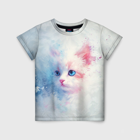 Детская футболка 3D с принтом Ясноглазый котёнок в Санкт-Петербурге, 100% гипоаллергенный полиэфир | прямой крой, круглый вырез горловины, длина до линии бедер, чуть спущенное плечо, ткань немного тянется | Тематика изображения на принте: 