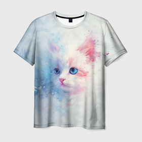 Мужская футболка 3D с принтом Ясноглазый котёнок в Санкт-Петербурге, 100% полиэфир | прямой крой, круглый вырез горловины, длина до линии бедер | Тематика изображения на принте: 