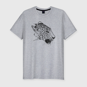 Мужская футболка хлопок Slim с принтом Леопард в профиль в Кировске, 92% хлопок, 8% лайкра | приталенный силуэт, круглый вырез ворота, длина до линии бедра, короткий рукав | 
