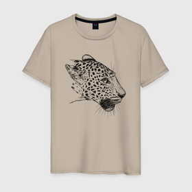 Мужская футболка хлопок с принтом Леопард в профиль в Кировске, 100% хлопок | прямой крой, круглый вырез горловины, длина до линии бедер, слегка спущенное плечо. | 