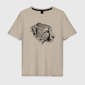 Мужская футболка хлопок Oversize с принтом Гепард в профиль в Курске, 100% хлопок | свободный крой, круглый ворот, “спинка” длиннее передней части | 