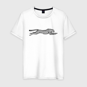 Мужская футболка хлопок с принтом Бегущий гепард в Петрозаводске, 100% хлопок | прямой крой, круглый вырез горловины, длина до линии бедер, слегка спущенное плечо. | 