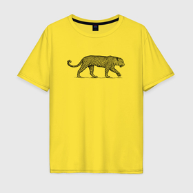 Мужская футболка хлопок Oversize с принтом Леопард сбоку в Екатеринбурге, 100% хлопок | свободный крой, круглый ворот, “спинка” длиннее передней части | 