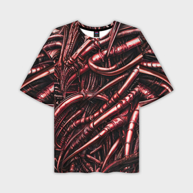 Мужская футболка oversize 3D с принтом Красные трубки чужих в Курске,  |  | 