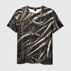 Мужская футболка 3D с принтом Серые трубки чужих в Курске, 100% полиэфир | прямой крой, круглый вырез горловины, длина до линии бедер | 