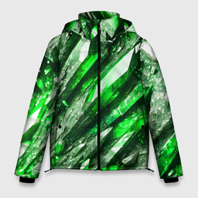 Мужская зимняя куртка 3D с принтом Зелёные драгоценные кристаллы в Новосибирске, верх — 100% полиэстер; подкладка — 100% полиэстер; утеплитель — 100% полиэстер | длина ниже бедра, свободный силуэт Оверсайз. Есть воротник-стойка, отстегивающийся капюшон и ветрозащитная планка. 

Боковые карманы с листочкой на кнопках и внутренний карман на молнии. | Тематика изображения на принте: 