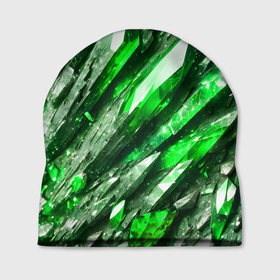 Шапка 3D с принтом Зелёные драгоценные кристаллы в Новосибирске, 100% полиэстер | универсальный размер, печать по всей поверхности изделия | 